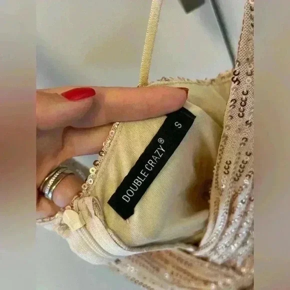 Dress with sequins beige gold S - Picture 5 of 6